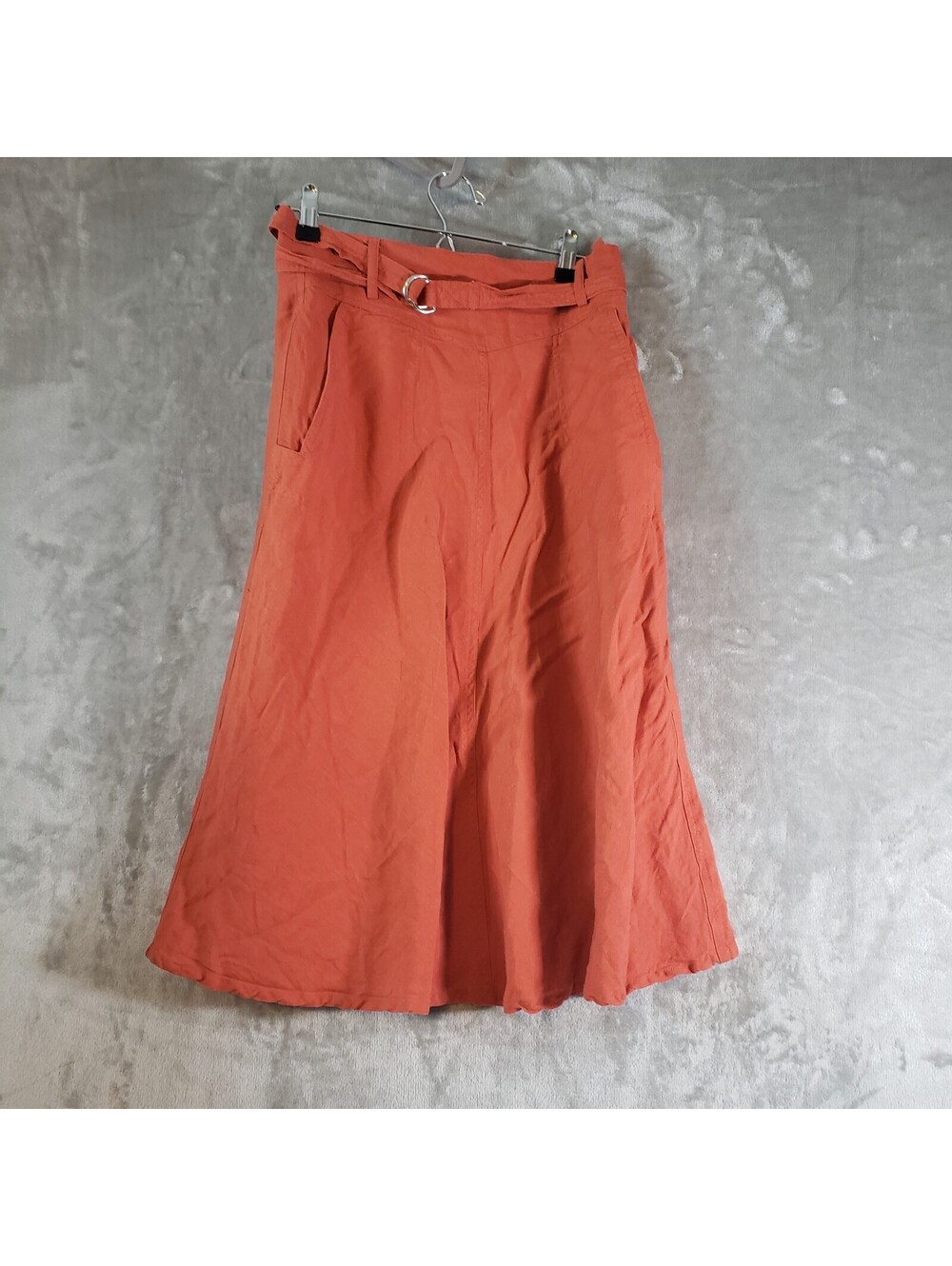david n Orange/Red Linen Rayon A-Line Knee Skirt Lined Buckle Zip Casual Size 4